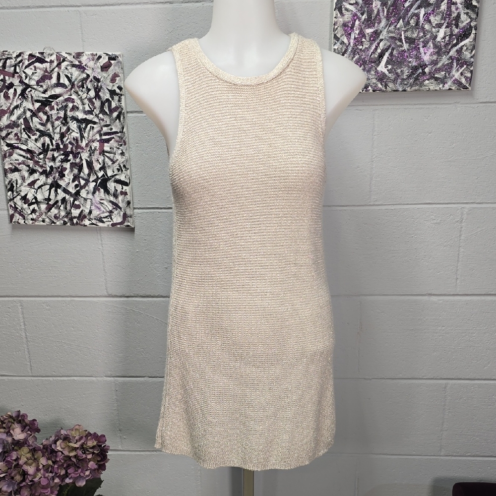 White House Black Market Cream Knit Sleeveless Dress